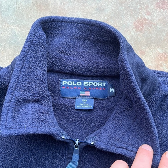 Vintage Polo Sport Ralph Lauren Navy Blue 1/4 Zip Fleece Pullover Mens M - Picture 2 of 7